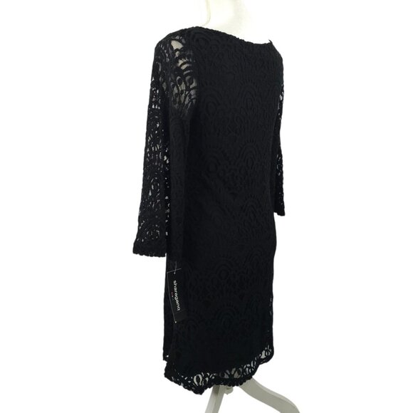 Sharagano Classic Floral Lace Sheath Dress 6 Long Sleeve Scalloped Trim Cocktail - Picture 14 of 16